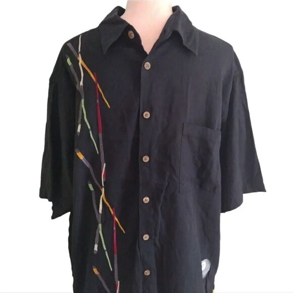 VTG Caribbean Pineapple Black Billiards Silk Blend Button Up Shirt Men's XL - Picture 5 of 15